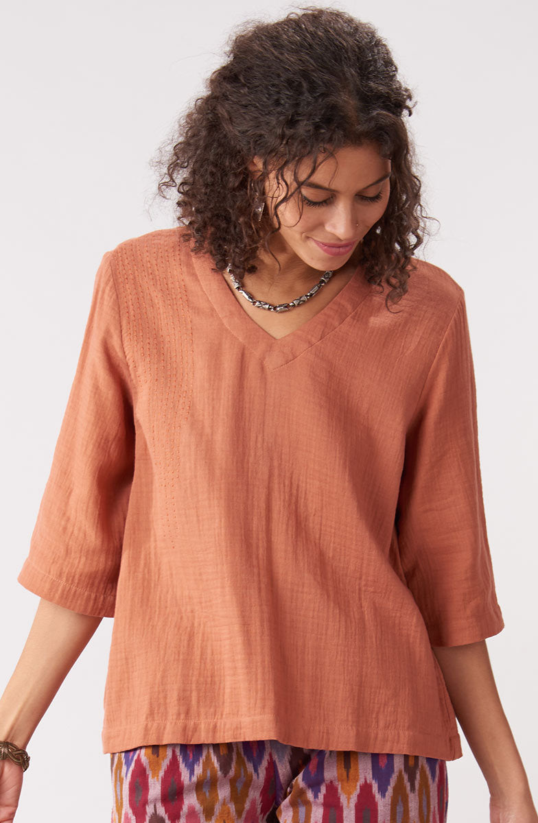 Kochi Double Gauze V-Neck Top