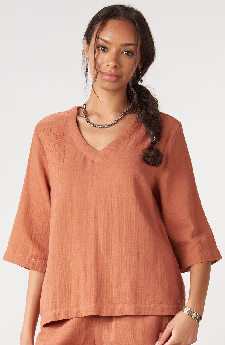 Kochi Double Gauze V-Neck Top