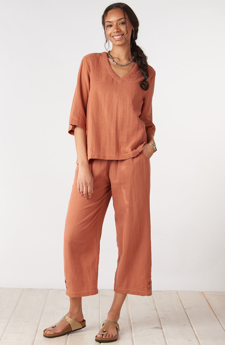 Kochi Double Gauze V-Neck Top