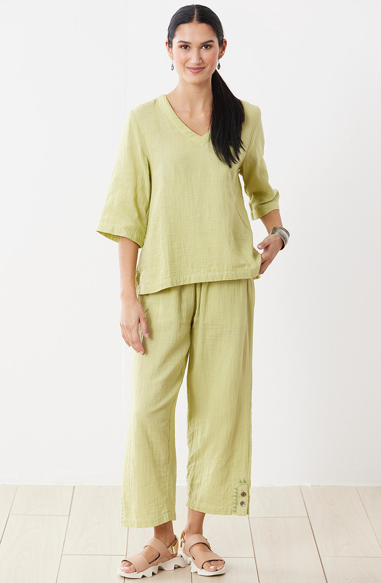 Kochi Double Gauze V-Neck Top