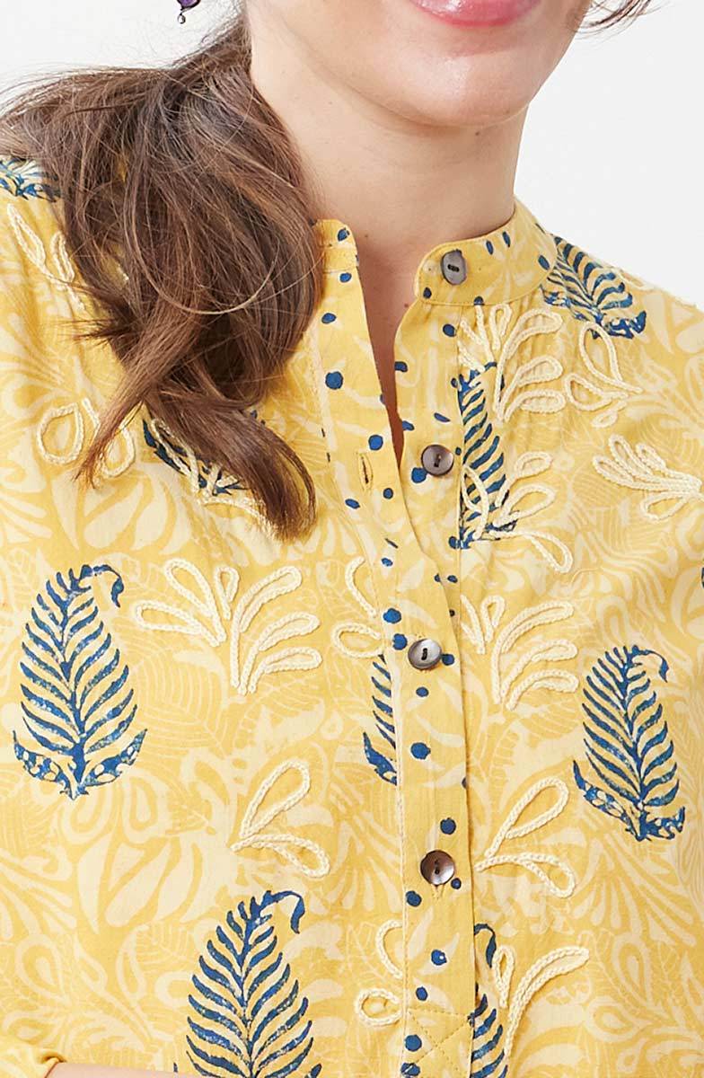 Yamini Roll-Sleeve Shirttail Kurta - Saffron