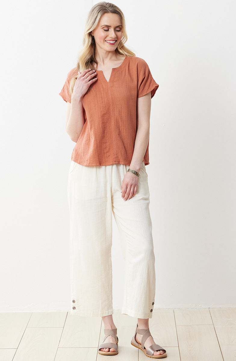 Isha Double Gauze Notch-Neck Top