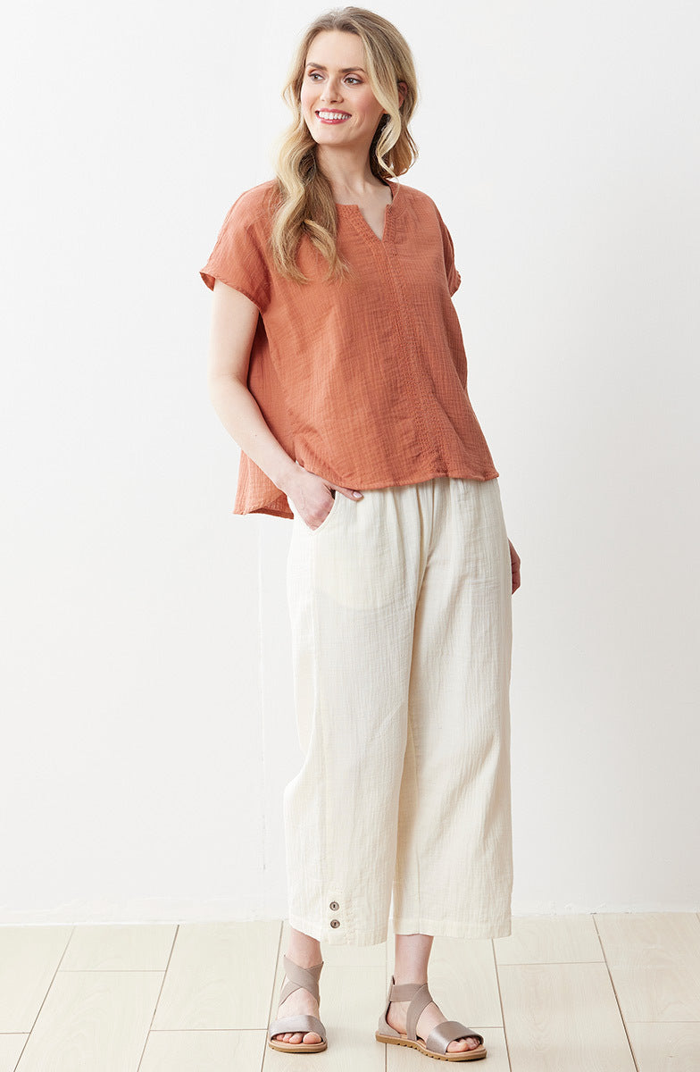 Isha Double Gauze Notch-Neck Top