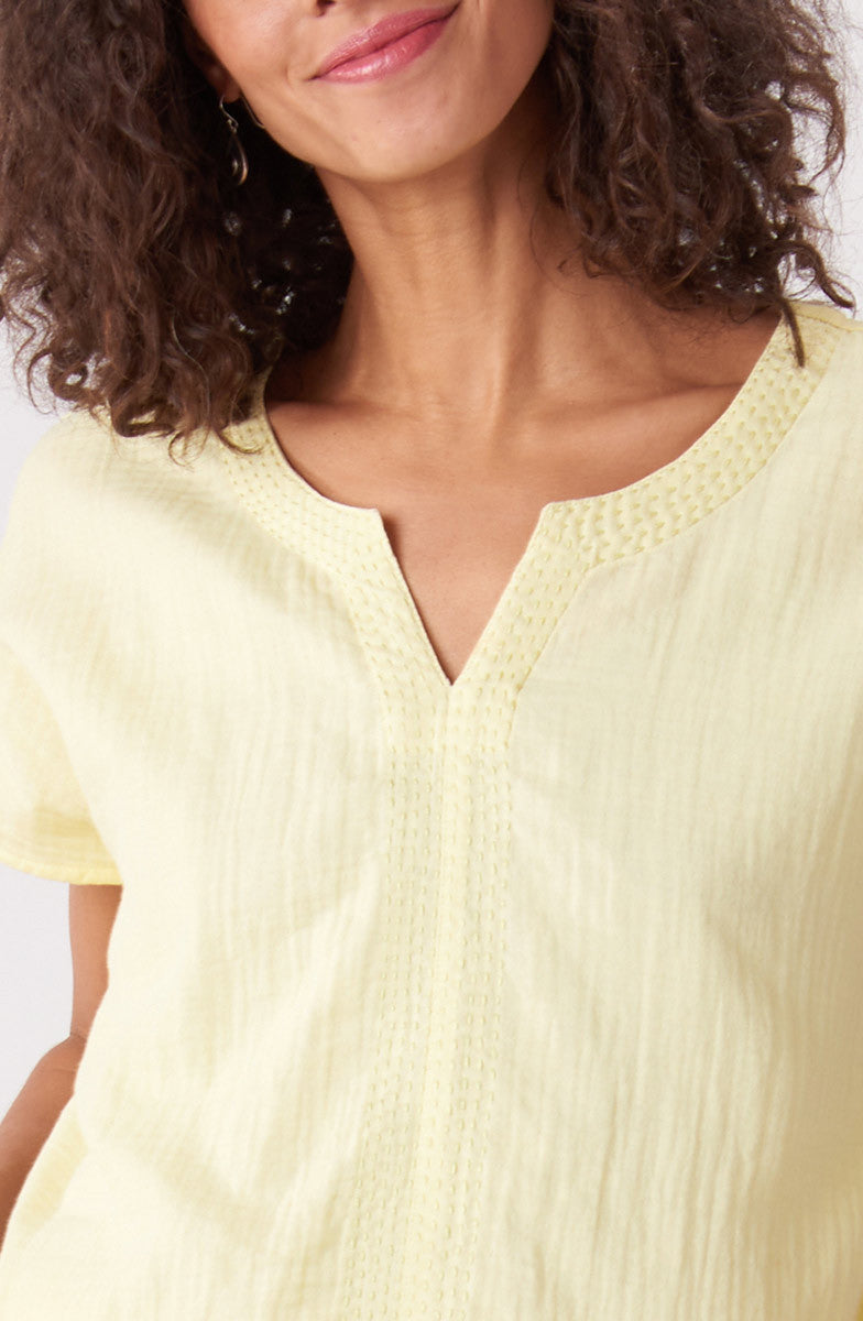 Isha Double Gauze Notch-Neck Top