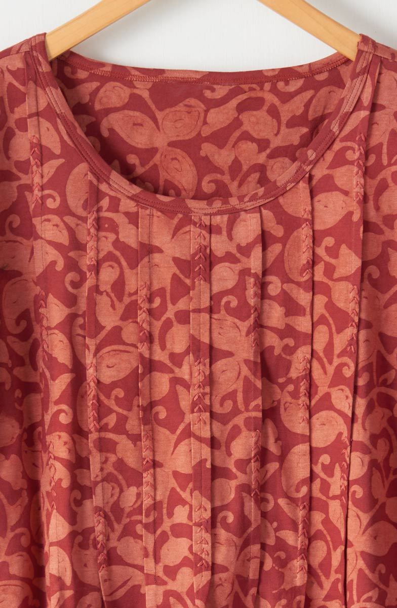 Naina Cotton Jersey Batik Print Tee - Fire red