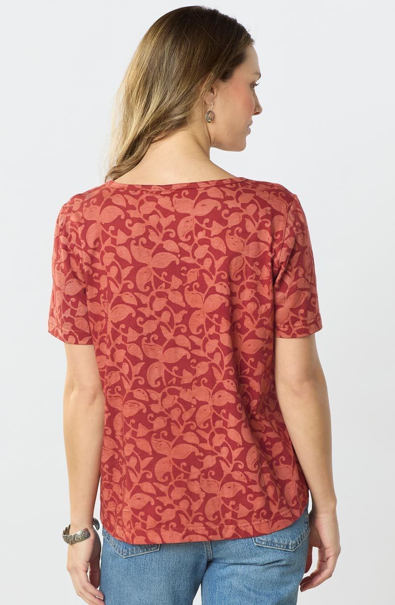 Naina Cotton Jersey Batik Print Tee - Fire red
