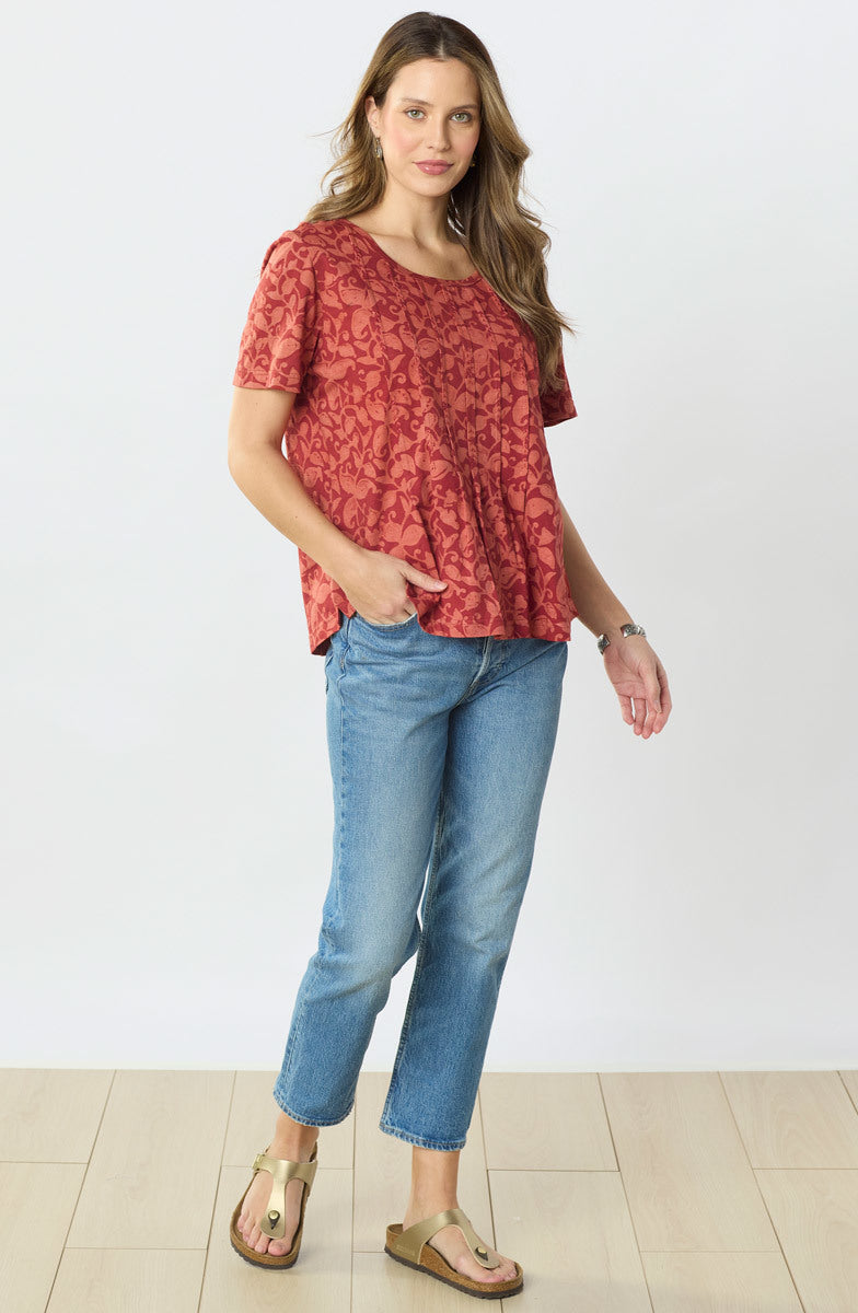 Naina Cotton Jersey Batik Print Tee - Fire red
