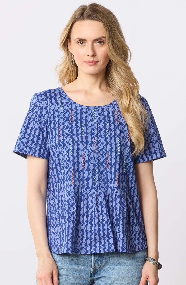 Naina Cotton Jersey Batik Print Tee - Lively blue