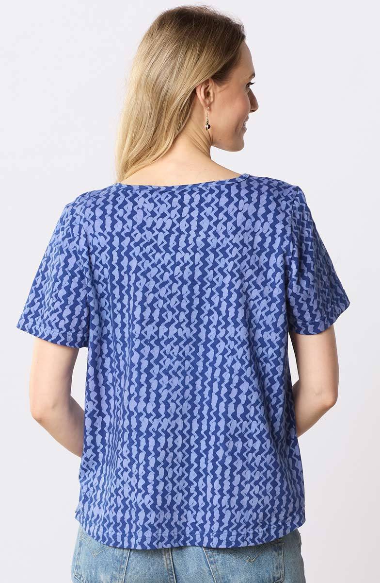 Naina Cotton Jersey Batik Print Tee - Lively blue