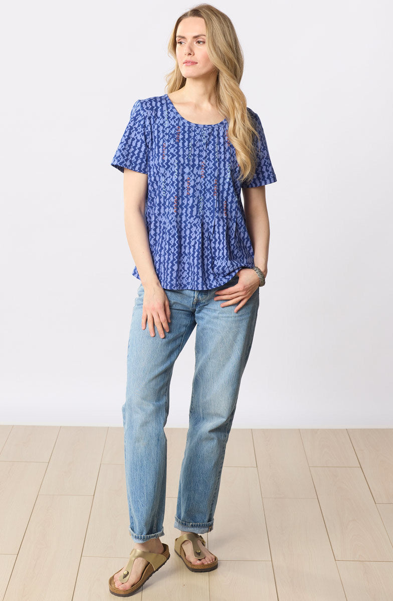 Naina Cotton Jersey Batik Print Tee - Lively blue