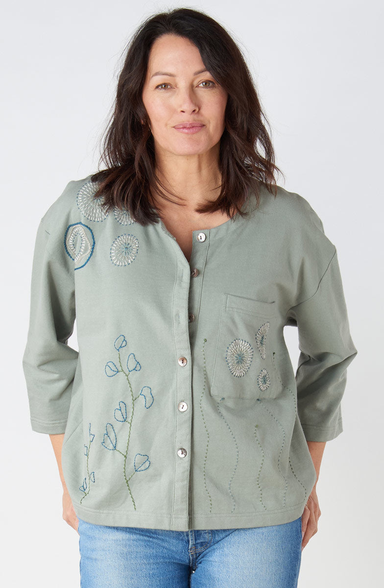Mysore Organic French Terry Cardigan - Eucalyptus