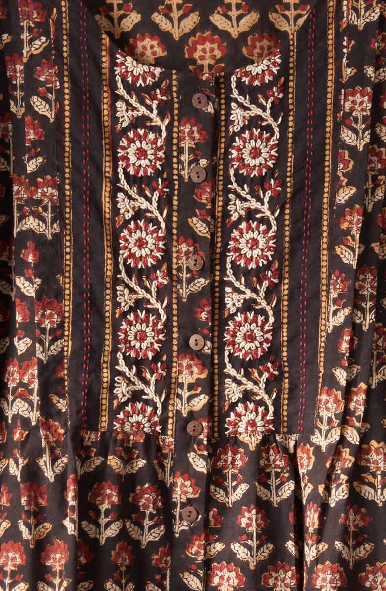 Shalu Cap Sleeve Button-Down Top - Black/Multi