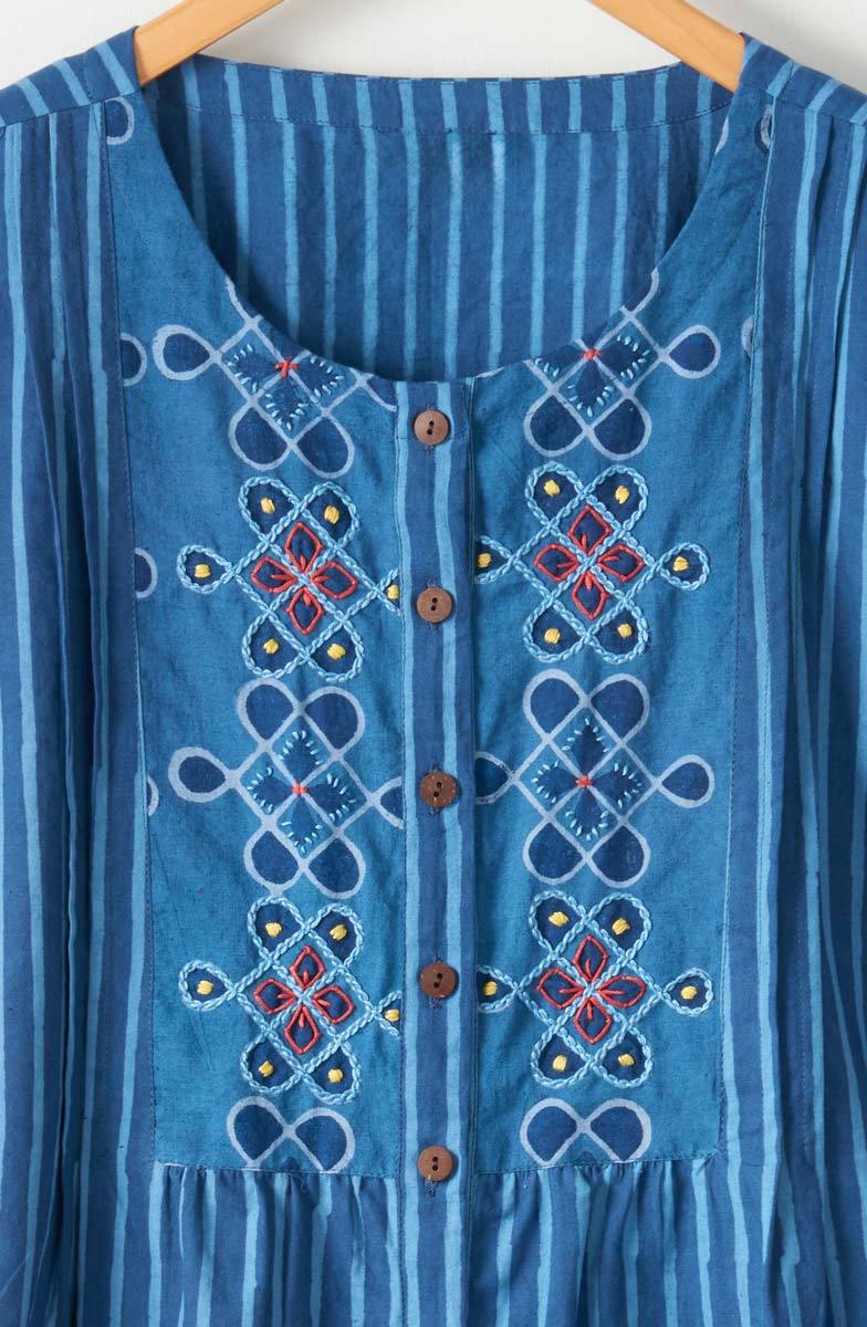 Shalu Cap Sleeve Button-Down Top - Tranquil blue