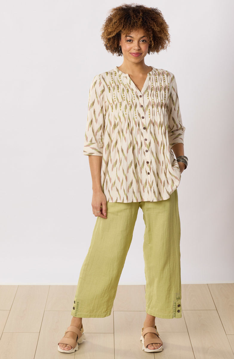 Vaishali Ikat Pleated Button-Down Tunic - Natural/Multi
