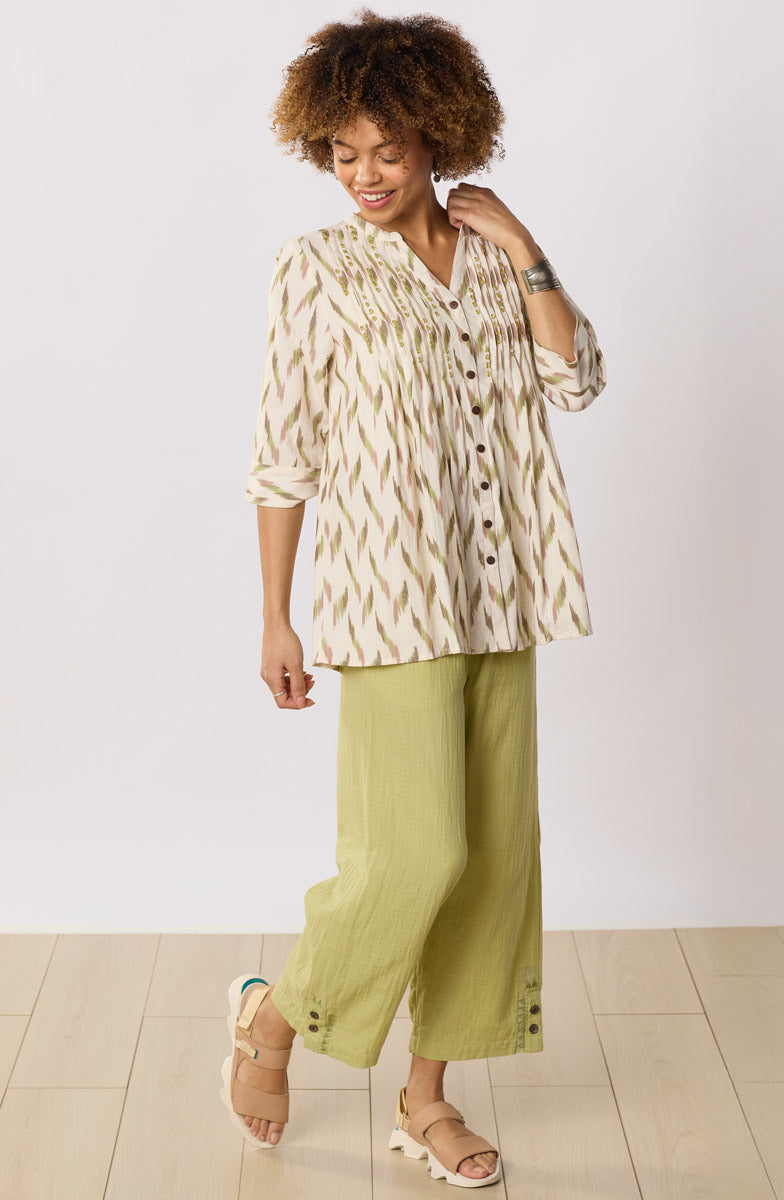 Vaishali Ikat Pleated Button-Down Tunic - Natural/Multi