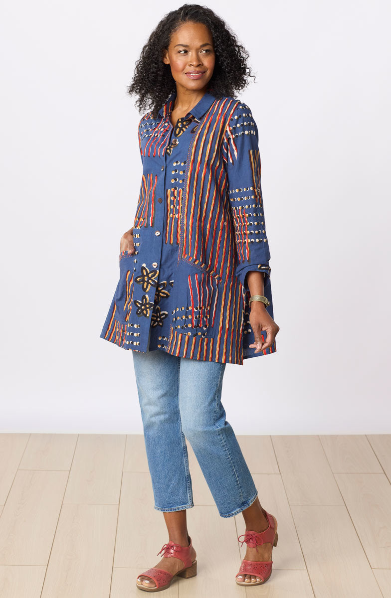 Anarya Roll-Sleeve Shirt Jacket - Cornflower/Multi