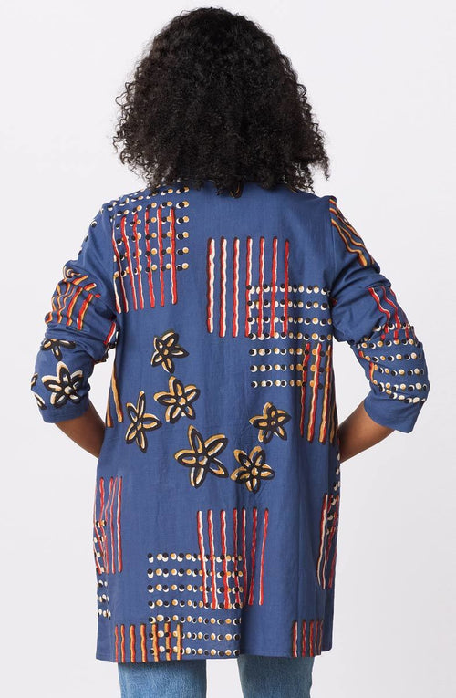 Anarya Roll-Sleeve Shirt Jacket - Cornflower/Multi