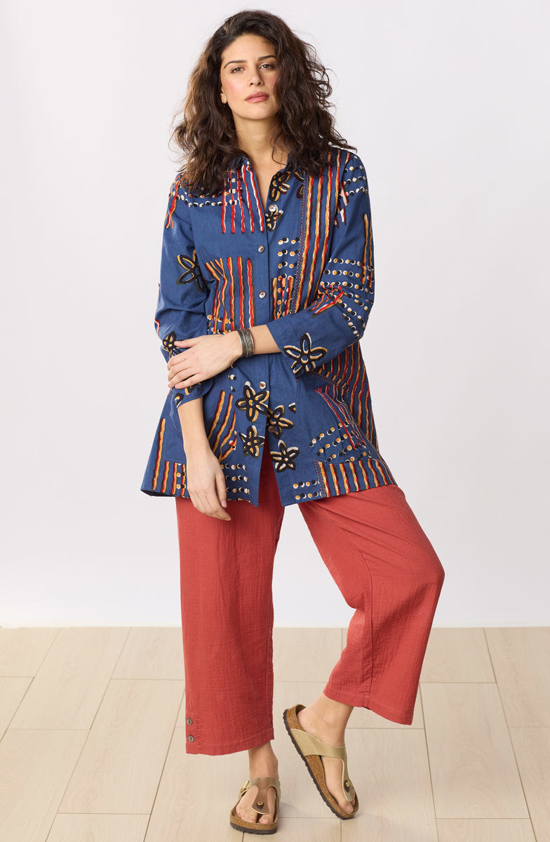 Anarya Roll-Sleeve Shirt Jacket - Cornflower/Multi