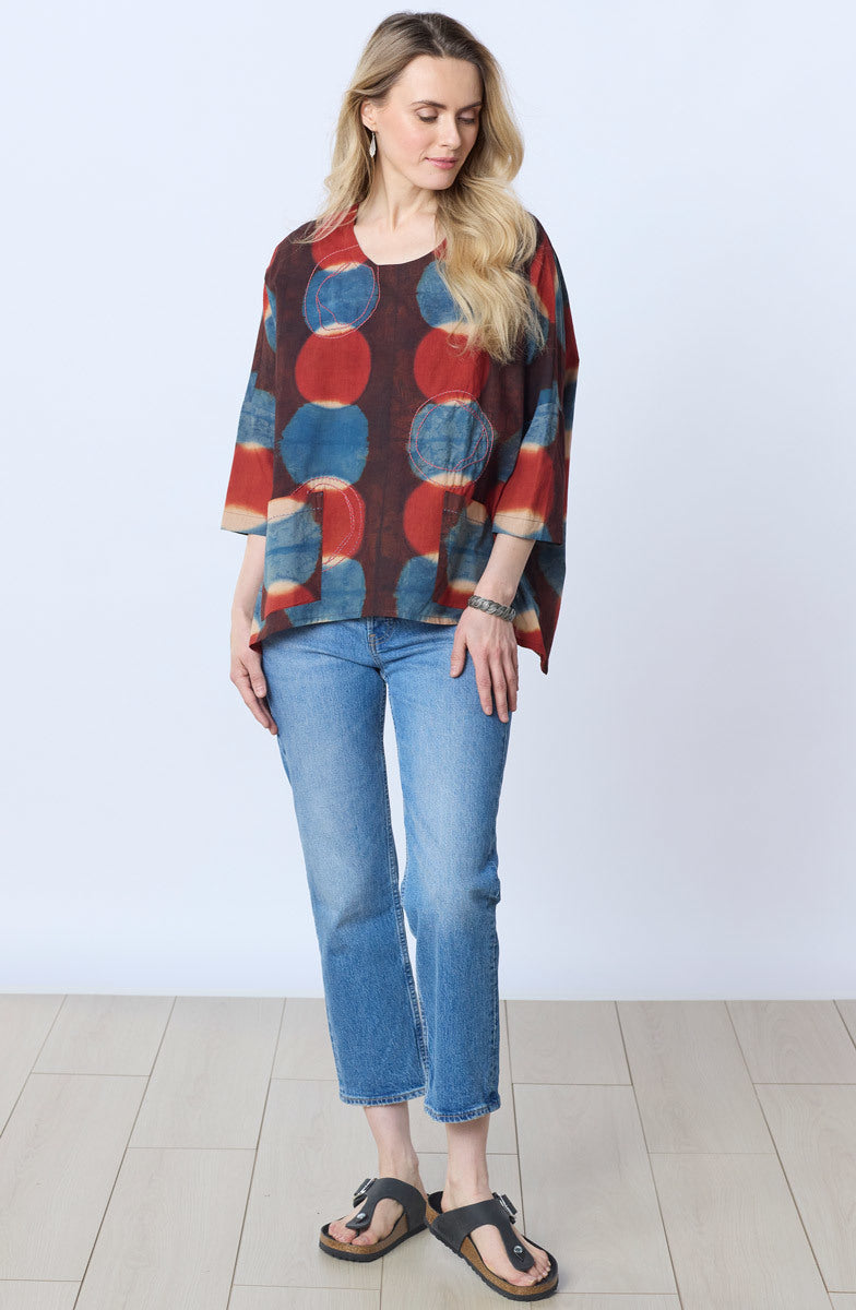 Rimsha 3/4-Sleeve Popover Swing Top - Indigo/Multi