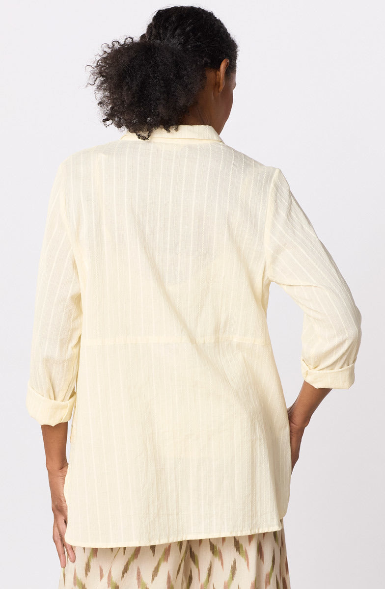 Lasksha Lightweight Button-Down Embroidered Shirt - Cream