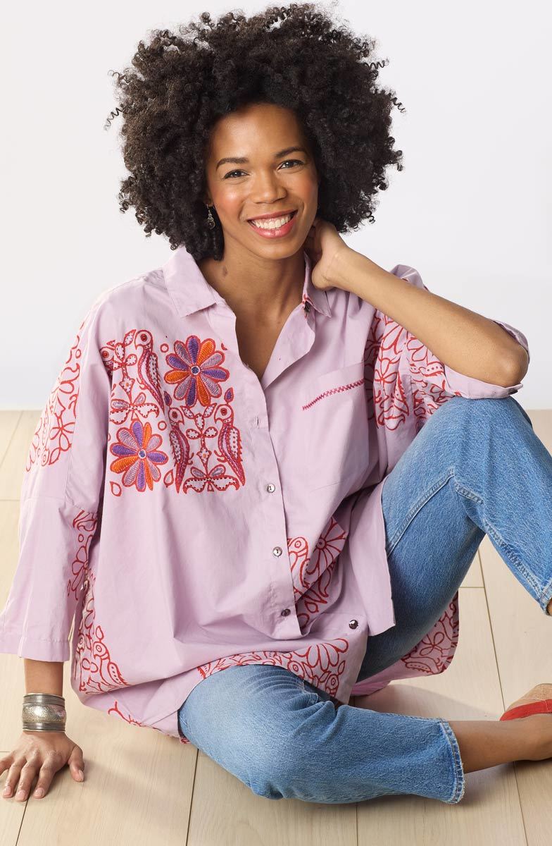 Mandvi Organic Cotton Oversized Shirt - Opal/Multi