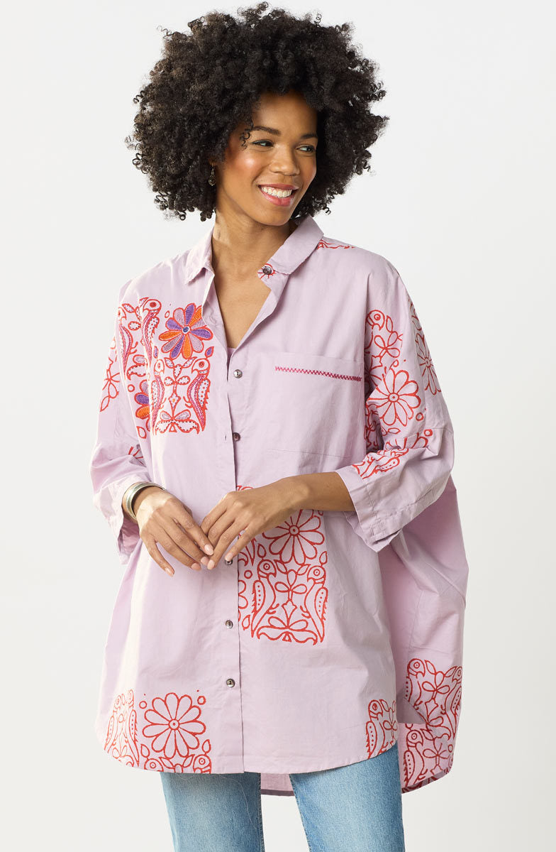 Mandvi Organic Cotton Oversized Shirt - Opal/Multi
