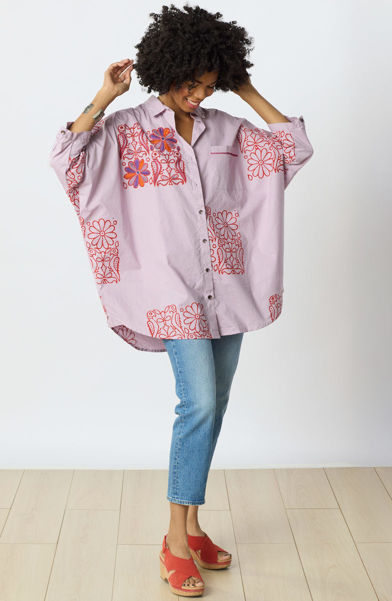 Mandvi Organic Cotton Oversized Shirt - Opal/Multi
