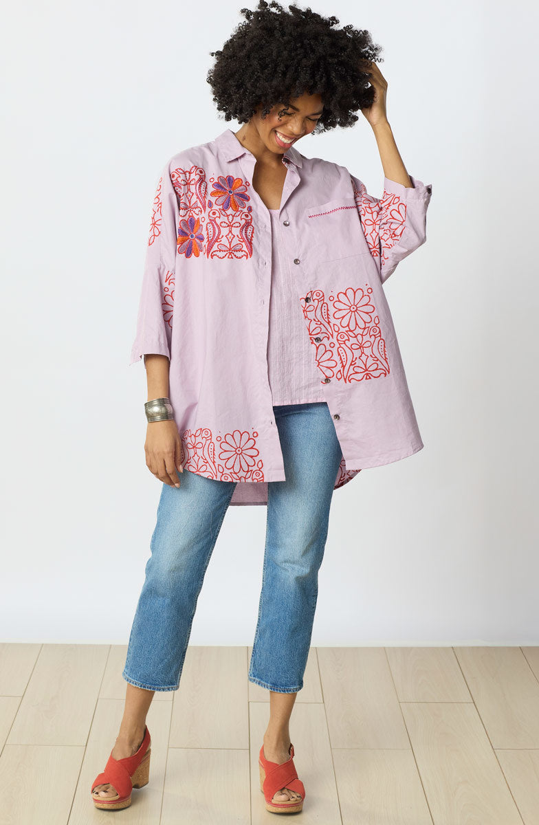 Mandvi Organic Cotton Oversized Shirt - Opal/Multi