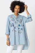 Amreli Upcycled Appliqué Lightweight Tunic - Cloud