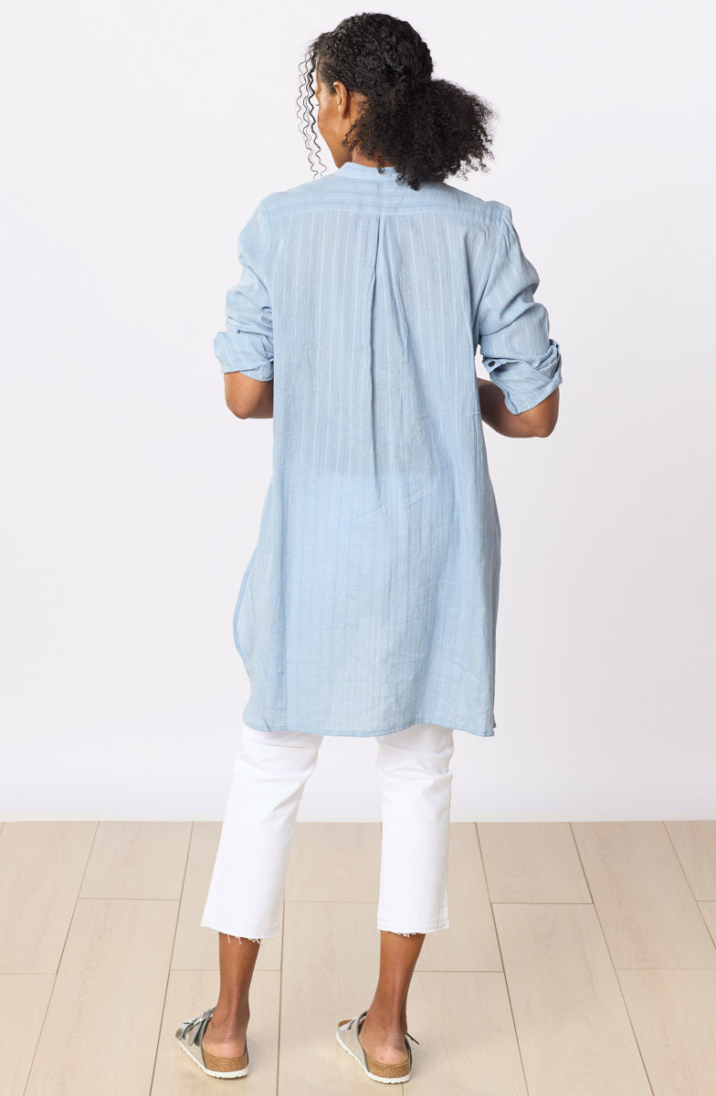 Amreli Upcycled Appliqué Lightweight Tunic - Cloud