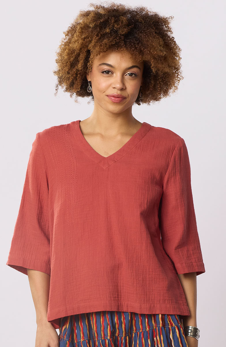 Kochi Double Gauze V-Neck Top