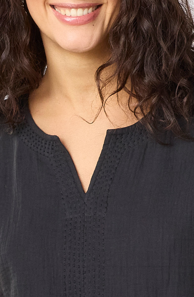 Isha Double Gauze Notch-Neck Top