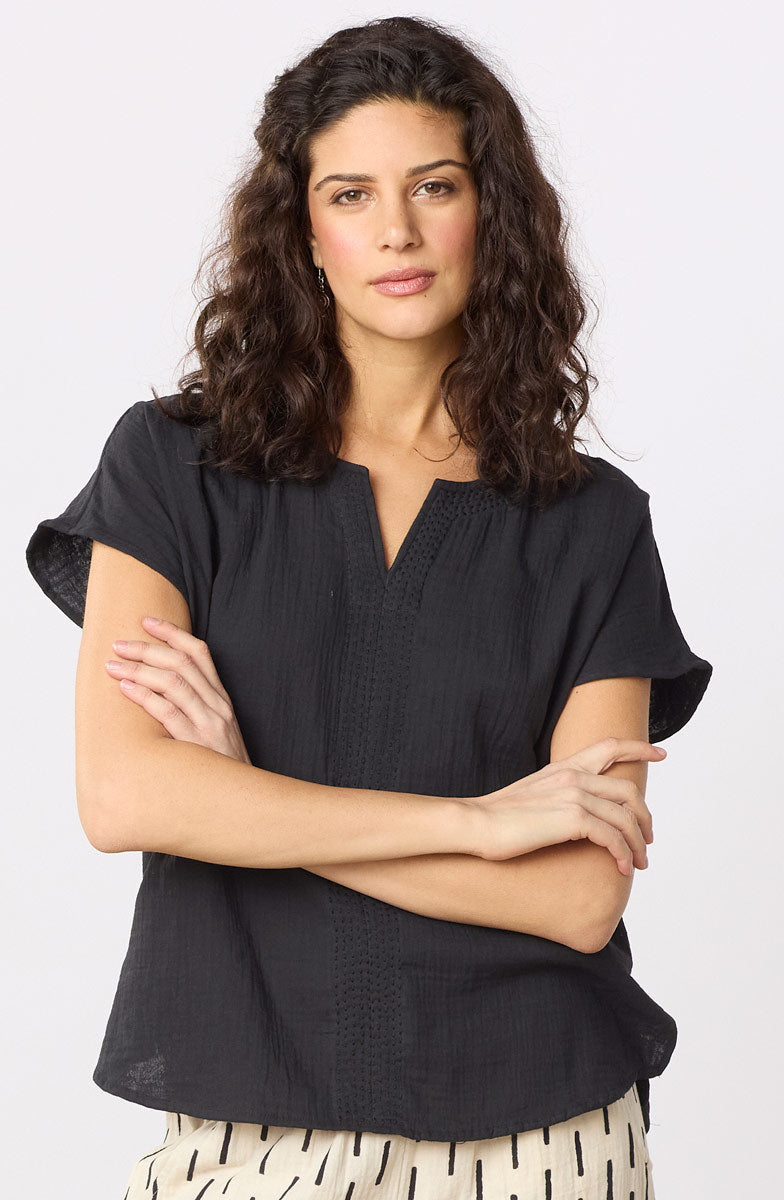 Isha Double Gauze Notch-Neck Top