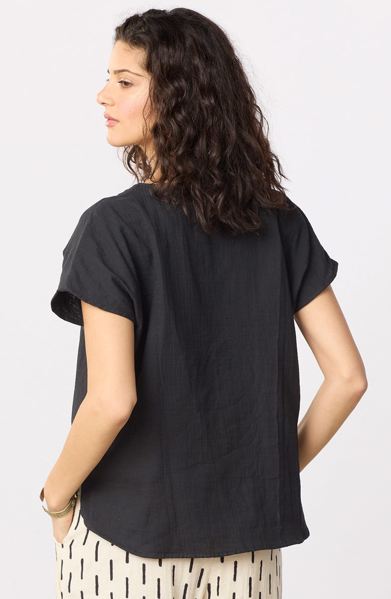 Isha Double Gauze Notch-Neck Top