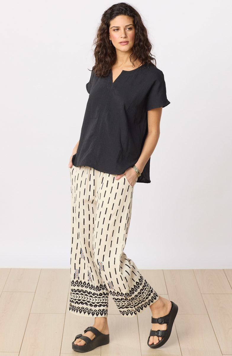 Isha Double Gauze Notch-Neck Top