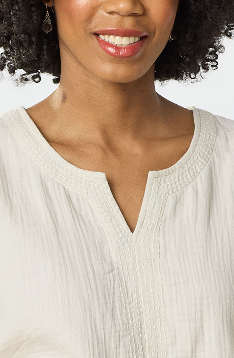 Isha Double Gauze Notch-Neck Top