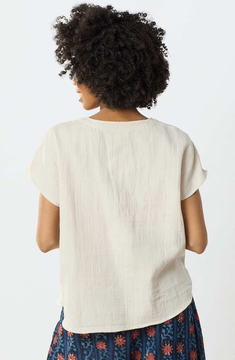 Isha Double Gauze Notch-Neck Top