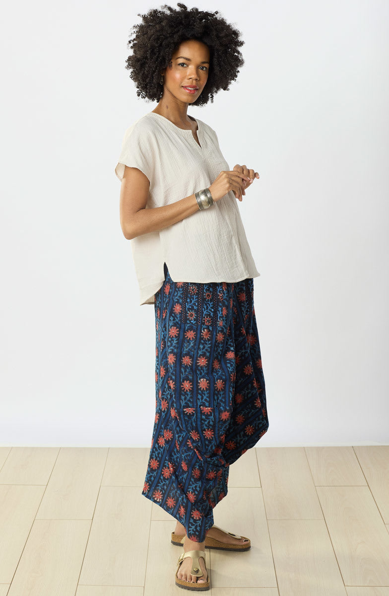 Isha Double Gauze Notch-Neck Top