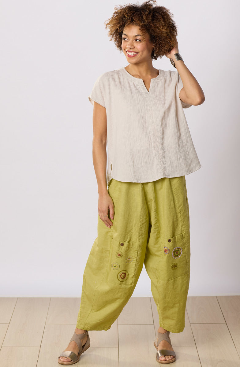 Isha Double Gauze Notch-Neck Top