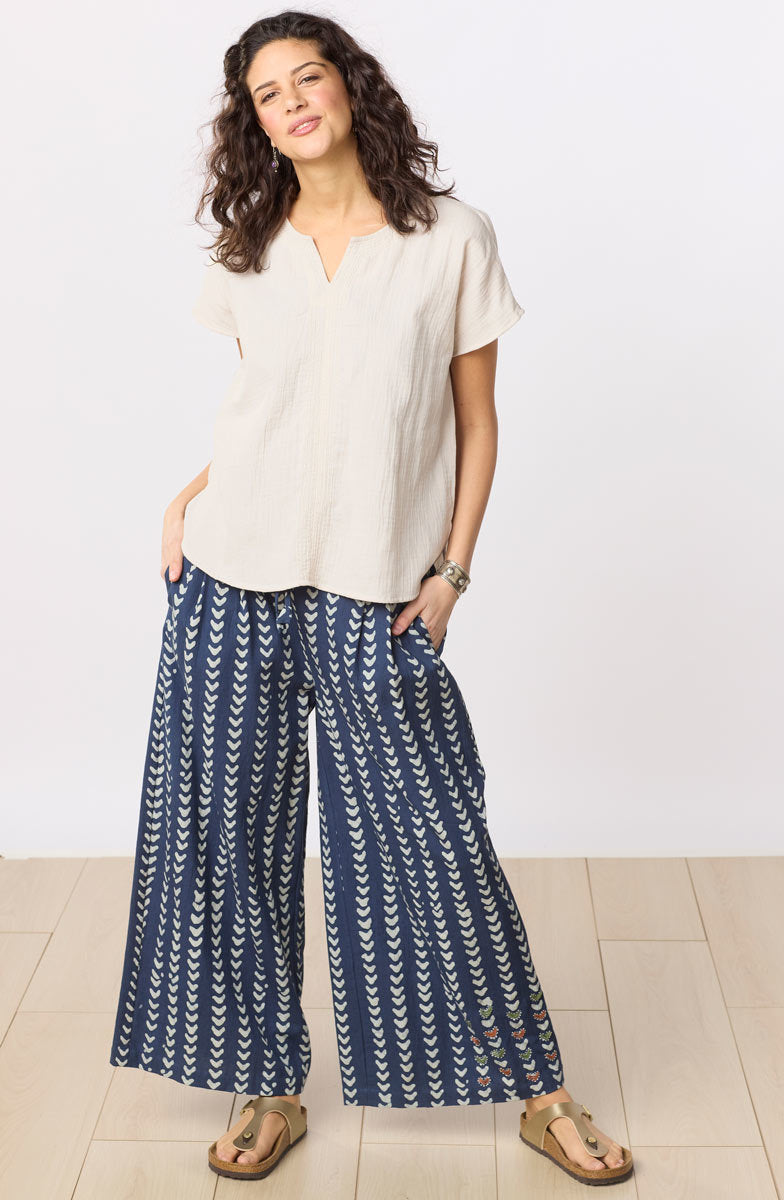 Isha Double Gauze Notch-Neck Top