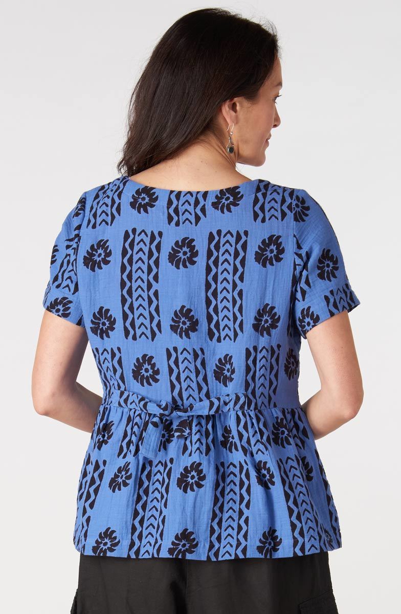 Misba Double Gauze Peplum Top - Lively blue/Black