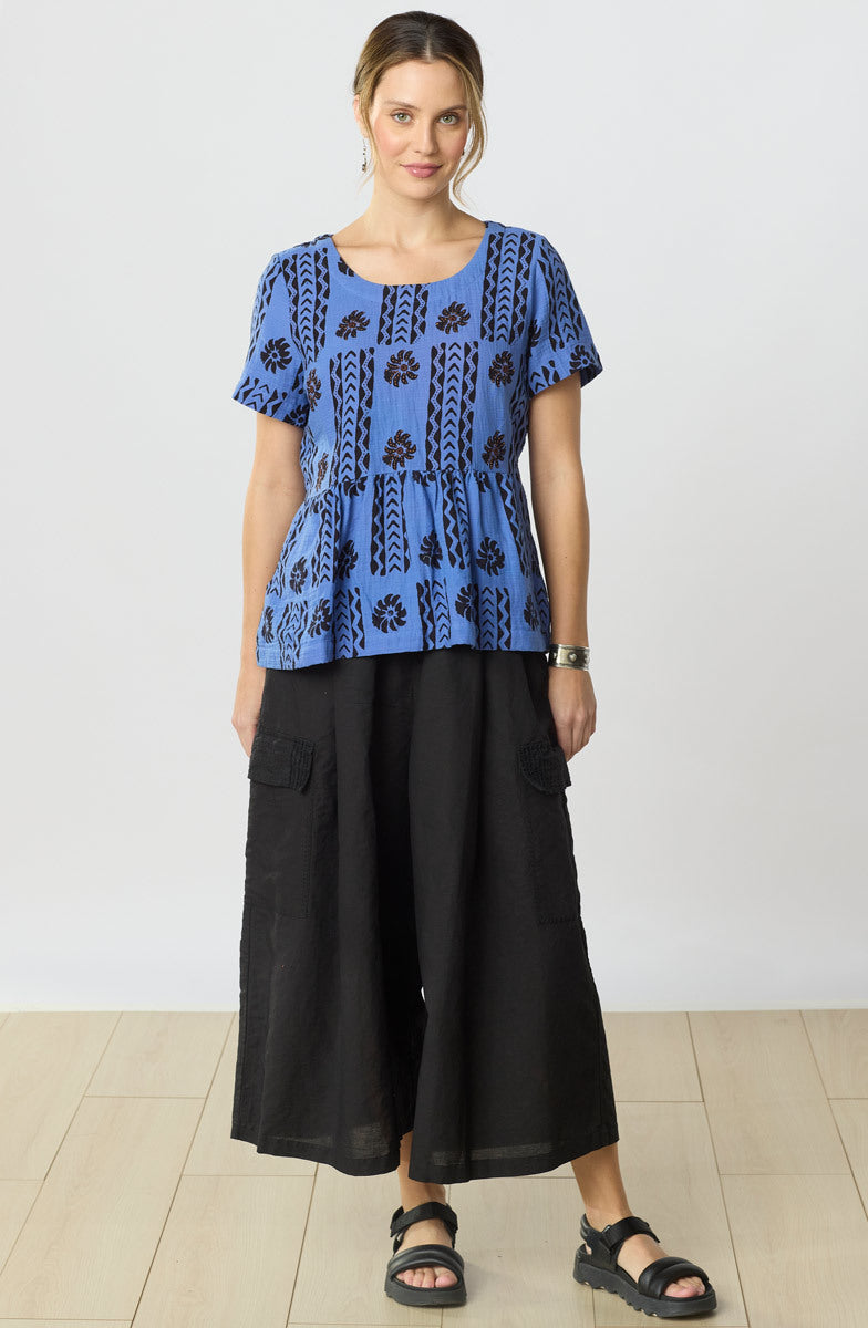 Misba Double Gauze Peplum Top - Lively blue/Black
