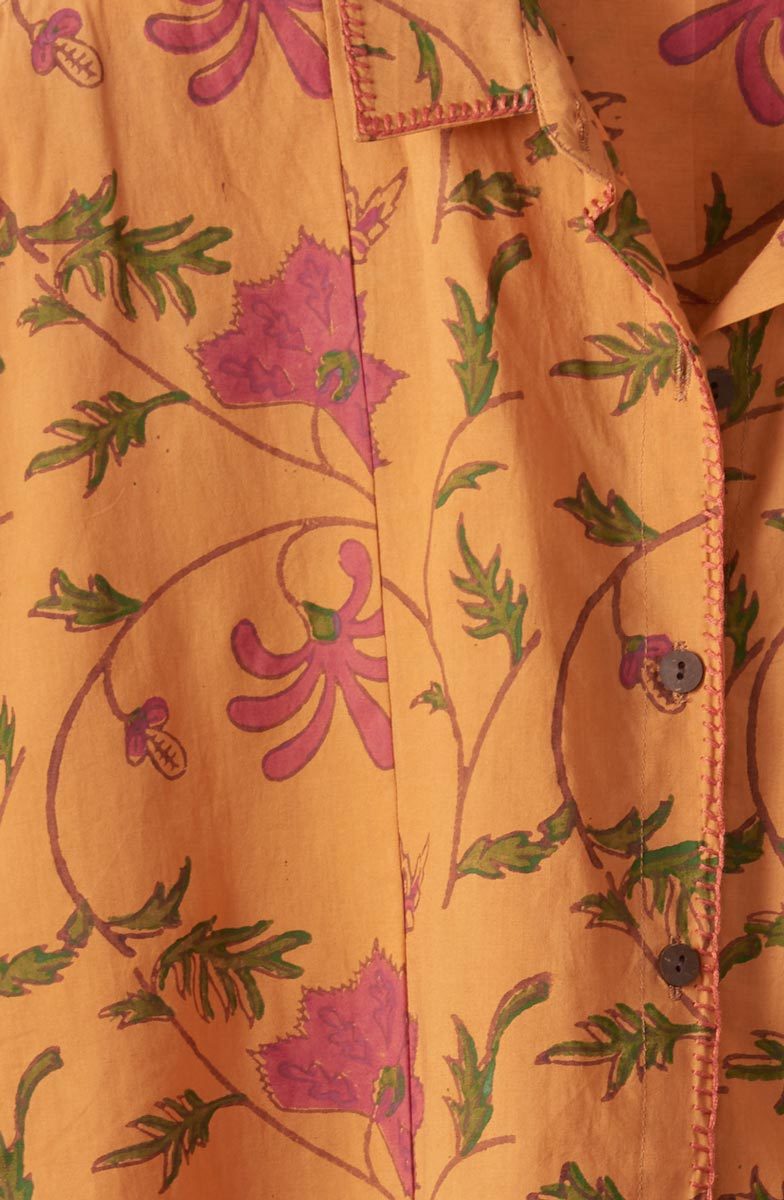 Radha Organic Cotton Button-Down Top - Honey/Multi
