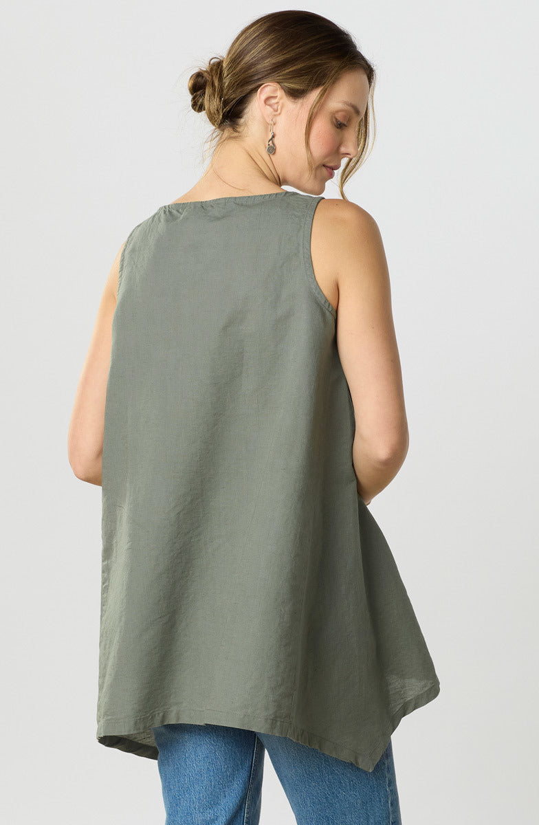 Vashi Linen Cotton Handkerchief Hem Tank - Herb