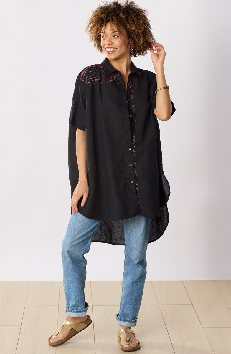 Hanifa High-Low Hem Big Shirt - Black
