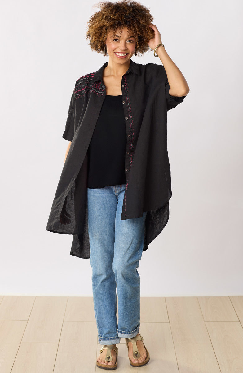 Hanifa High-Low Hem Big Shirt - Black