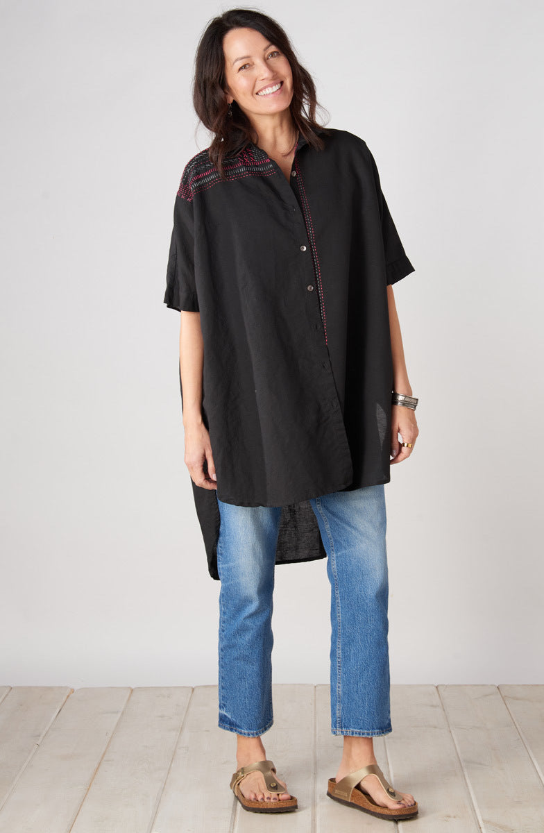 Hanifa High-Low Hem Big Shirt - Black