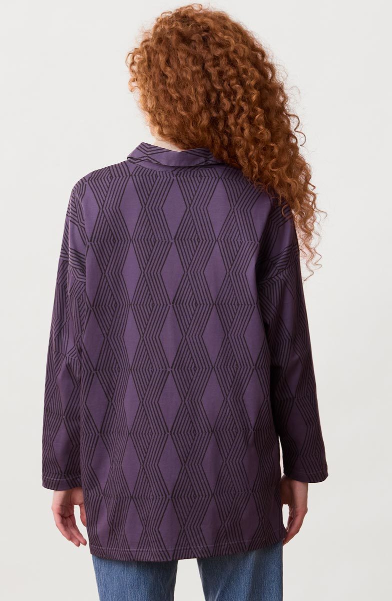 Malati Organic Cotton Jersey Oversized Collared Tunic - Aubergine
