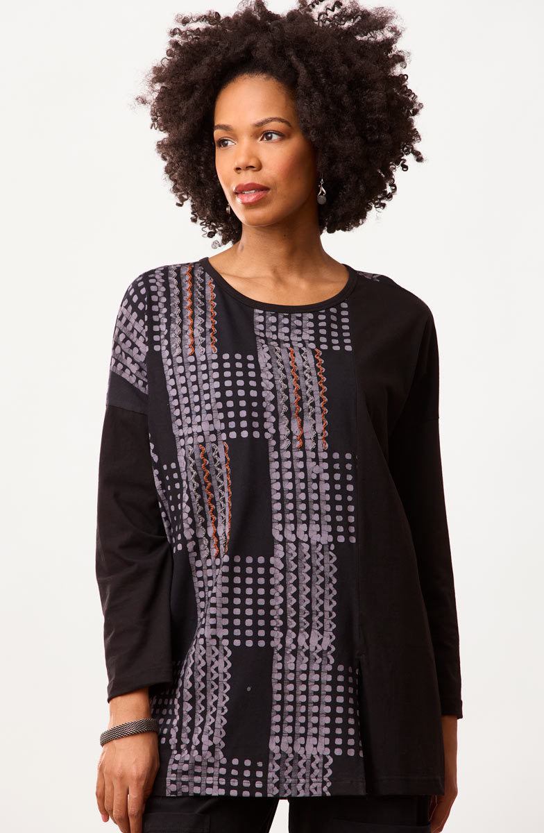 Farida Batik Print Jersey Oversized Tee - Black/Slate