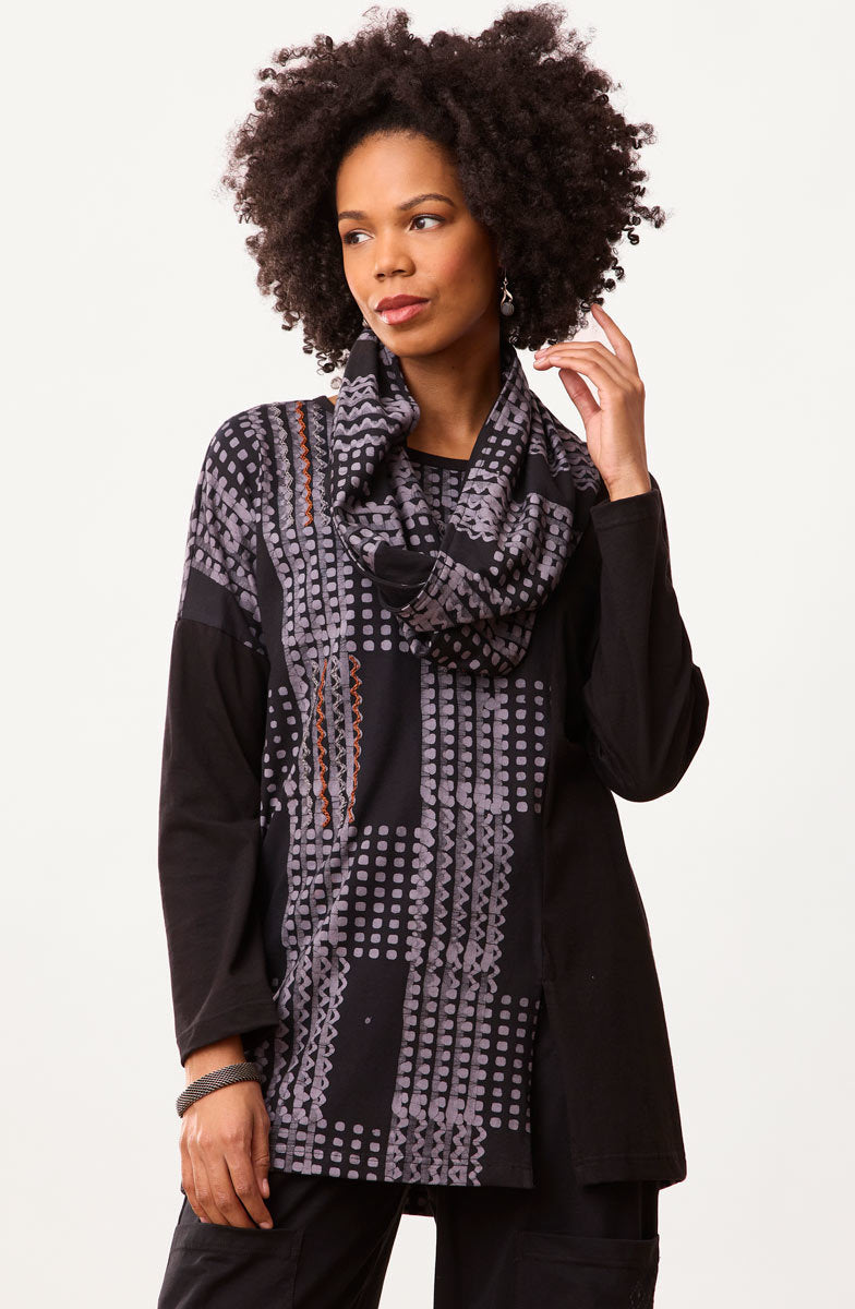 Farida Batik Print Jersey Oversized Tee - Black/Slate